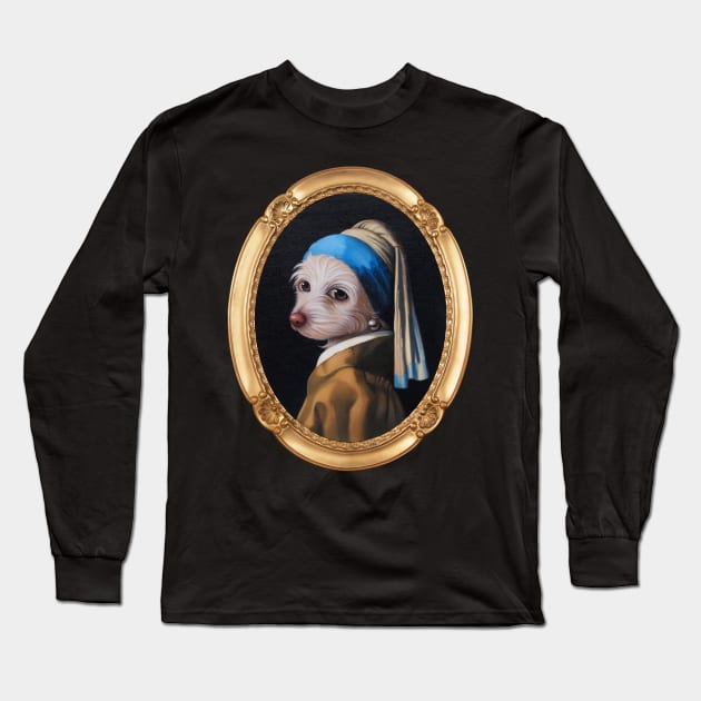 The Dog With the Pearl Earring (Gold Frame) Long Sleeve T-Shirt by DaleSizer